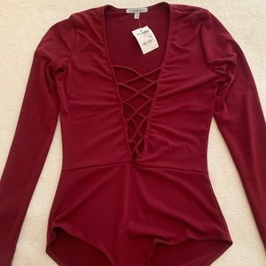 Red lace up bodysuit